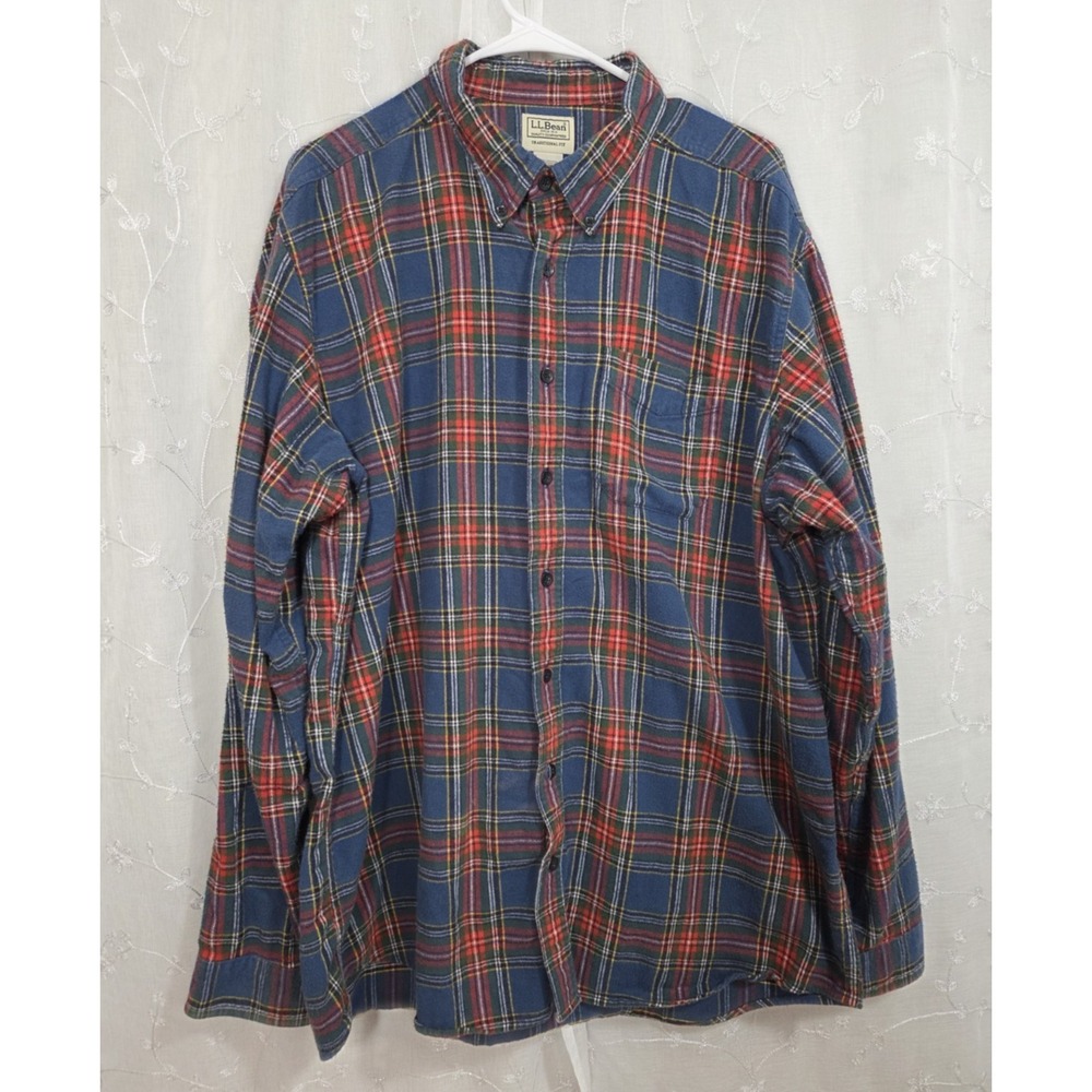 LL Bean Traditional Fit  Flannel Mulitcolor Blue‎ Red Green Plaid  XL-T